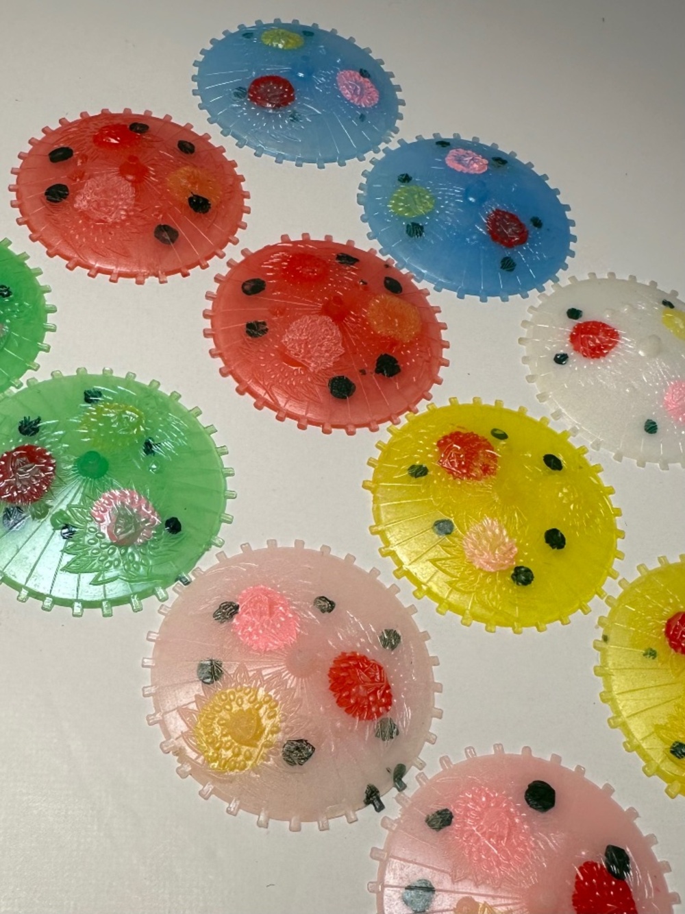 12 Vintage Plastic Parasol Cupcake Toppers Party Picks – 6 Stems
